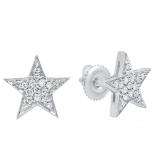 0.20 Carat (ctw) 14K White Gold Round Cut White Diamond Ladies Star Shape Fashion Stud Earrings