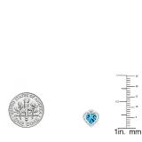 10K White Gold 6 MM Each Heart Cut Blue Topaz & Round Cut White Diamond Ladies Stud Earrings