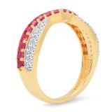 0.70 Carat (ctw) 18K Yellow Gold Princess Ruby & Round Diamond Ladies Stackable Wedding Band 3/4 CT