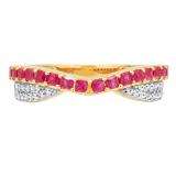 0.70 Carat (ctw) 18K Yellow Gold Princess Ruby & Round Diamond Ladies Stackable Wedding Band 3/4 CT