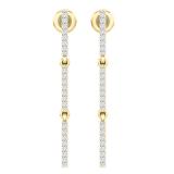 0.25 Carat (ctw) 14K Yellow Gold Round White Diamond Ladies Linear Bar Drop Earring 1/4 CT