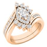 1.00 Carat (ctw) 10K Rose Gold Marquise & Round Cut Diamond Bridal Engagement Ring Set 1 CT