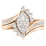 1.00 Carat (ctw) 10K Rose Gold Marquise & Round Cut Diamond Bridal Engagement Ring Set 1 CT