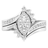 1.00 Carat (ctw) 10K White Gold Marquise & Round Cut Diamond Bridal Engagement Ring Set 1 CT