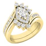 1.00 Carat (ctw) 10K Yellow Gold Marquise & Round Cut Diamond Bridal Engagement Ring Set 1 CT