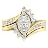 1.00 Carat (ctw) 10K Yellow Gold Marquise & Round Cut Diamond Bridal Engagement Ring Set 1 CT
