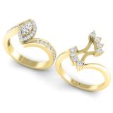 1.00 Carat (ctw) 10K Yellow Gold Marquise & Round Cut Diamond Bridal Engagement Ring Set 1 CT