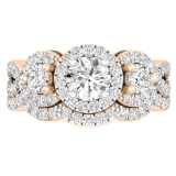 2.00 Carat (ctw) 10K Rose Gold Round White Diamond 3 Stone Bridal Halo Engagement Ring Set 2 CT
