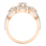 2.00 Carat (ctw) 10K Rose Gold Round White Diamond 3 Stone Bridal Halo Engagement Ring Set 2 CT