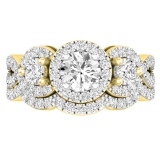 2.00 Carat (ctw) 10K Yellow Gold Round White Diamond 3 Stone Bridal Halo Engagement Ring Set 2 CT