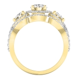 2.00 Carat (ctw) 10K Yellow Gold Round White Diamond 3 Stone Bridal Halo Engagement Ring Set 2 CT