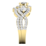 2.00 Carat (ctw) 10K Yellow Gold Round White Diamond 3 Stone Bridal Halo Engagement Ring Set 2 CT