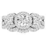 2.00 Carat (ctw) 14K White Gold Round White Diamond 3 Stone Bridal Halo Engagement Ring Set 2 CT