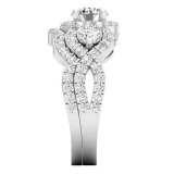 2.00 Carat (ctw) 14K White Gold Round White Diamond 3 Stone Bridal Halo Engagement Ring Set 2 CT