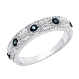 0.15 Carat (ctw) Sterling Silver Round Blue & White Diamond Ladies Vintage Stackable Wedding Band