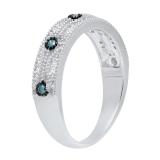 0.15 Carat (ctw) Sterling Silver Round Blue & White Diamond Ladies Vintage Stackable Wedding Band