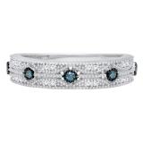 0.15 Carat (ctw) Sterling Silver Round Blue & White Diamond Ladies Vintage Stackable Wedding Band