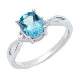1.50 Carat (ctw) Sterling Silver Oval Cut Blue Topaz & Round Diamond Ladies Engagement Ring 1 1/2 CT