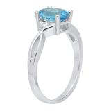 1.50 Carat (ctw) Sterling Silver Oval Cut Blue Topaz & Round Diamond Ladies Engagement Ring 1 1/2 CT