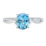 1.50 Carat (ctw) Sterling Silver Oval Cut Blue Topaz & Round Diamond Ladies Engagement Ring 1 1/2 CT