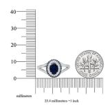 1.05 Carat (ctw) Sterling Silver Round & Oval Blue Sapphire & Round Diamond Engagement Ring 1 CT