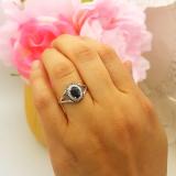 1.05 Carat (ctw) Sterling Silver Round & Oval Blue Sapphire & Round Diamond Engagement Ring 1 CT