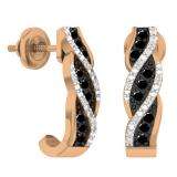 0.25 Carat (ctw) 10K Rose Gold Round Black & White Diamond Swirl J Shaped Hoop Earrings 1/4 CT