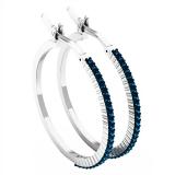 0.30 Carat (ctw) 14K White Gold Round Cut Blue Diamond Ladies Hoop Earrings 1/3 CT
