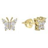 0.48 Carat (ctw) 10K Yellow Gold Round & Baguette Cut Diamond Ladies Butterfly Stud Earrings 1/2 CT