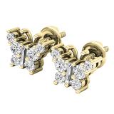 0.48 Carat (ctw) 10K Yellow Gold Round & Baguette Cut Diamond Ladies Butterfly Stud Earrings 1/2 CT