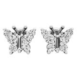 0.48 Carat (ctw) 18K White Gold Round & Baguette Cut Diamond Ladies Butterfly Stud Earrings 1/2 CT