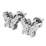 0.48 Carat (ctw) 18K White Gold Round & Baguette Cut Diamond Ladies Butterfly Stud Earrings 1/2 CT