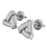 0.15 Carat (ctw) 18K White Gold Round Diamond Ladies Triangle Shaped Stud Earrings