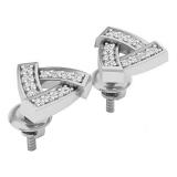 0.15 Carat (ctw) 18K White Gold Round Diamond Ladies Triangle Shaped Stud Earrings