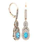 10K Rose Gold 6X4 MM Each Oval Cut Blue Topaz & Round Diamond Ladies Infinity Dangling Earrings