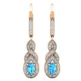 10K Rose Gold 6X4 MM Each Oval Cut Blue Topaz & Round Diamond Ladies Infinity Dangling Earrings