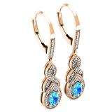 10K Rose Gold 6X4 MM Each Oval Cut Blue Topaz & Round Diamond Ladies Infinity Dangling Earrings