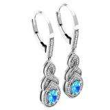 10K White Gold 6X4 MM Each Oval Cut Blue Topaz & Round Diamond Ladies Infinity Dangling Earrings