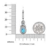 10K White Gold 6X4 MM Each Oval Cut Blue Topaz & Round Diamond Ladies Infinity Dangling Earrings
