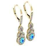 10K Yellow Gold 6X4 MM Each Oval Cut Blue Topaz & Round Diamond Ladies Infinity Dangling Earrings