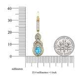 10K Yellow Gold 6X4 MM Each Oval Cut Blue Topaz & Round Diamond Ladies Infinity Dangling Earrings