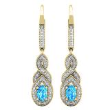 14K Yellow Gold 6X4 MM Each Oval Cut Blue Topaz & Round Diamond Ladies Infinity Dangling Earrings