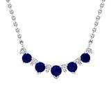 10K White Gold Round Blue Sapphire & White Diamond Ladies Necklace (Silver Chain Included)