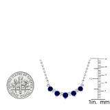 10K White Gold Round Blue Sapphire & White Diamond Ladies Necklace (Silver Chain Included)