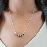 10K White Gold Round Blue Sapphire & White Diamond Ladies Necklace (Silver Chain Included)
