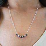 10K White Gold Round Blue Sapphire & White Diamond Ladies Necklace (Silver Chain Included)