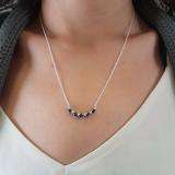 10K White Gold Round Blue Sapphire & White Diamond Ladies Necklace (Silver Chain Included)