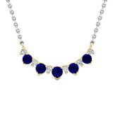 18K Yellow Gold Round Blue Sapphire & White Diamond Ladies Necklace (Gold Chain Included)