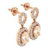 18K Rose Gold 7X5 MM Each Oval Cut Morganite & Round White Diamond Ladies Dangling Drop Earrings