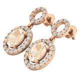 18K Rose Gold 7X5 MM Each Oval Cut Morganite & Round White Diamond Ladies Dangling Drop Earrings
